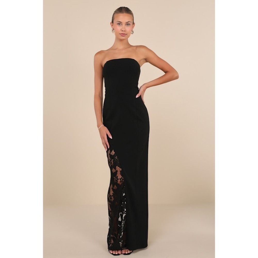 Lulus Irresistible Attitude Black Strapless Lace Column Maxi Dress - Size XS